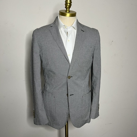 JKT New York Sport‎ Coat Blazer Mens Gray Check 38R Cotton Stretch - Picture 1 of 11